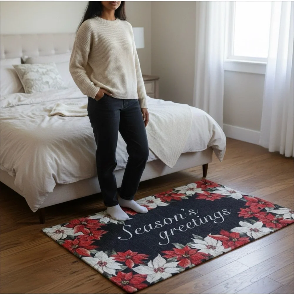(Pick) 1 Season's Greetings Holiday Doormat - Red & White Poinsettia